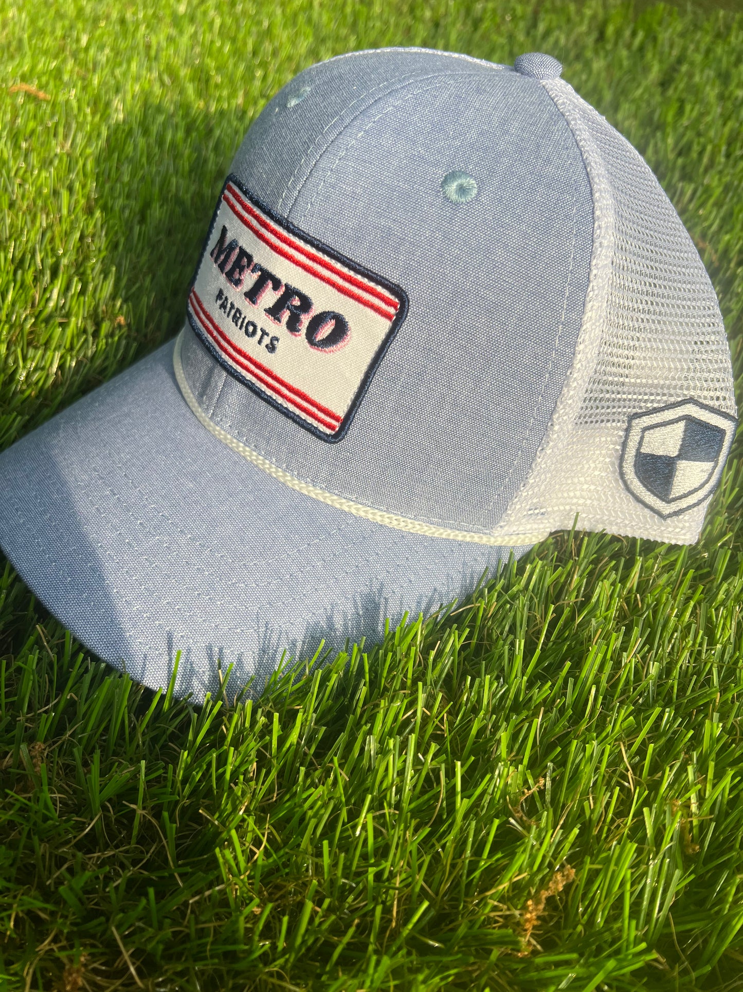 Chambray Trucker Hat-Pink Outline-MF