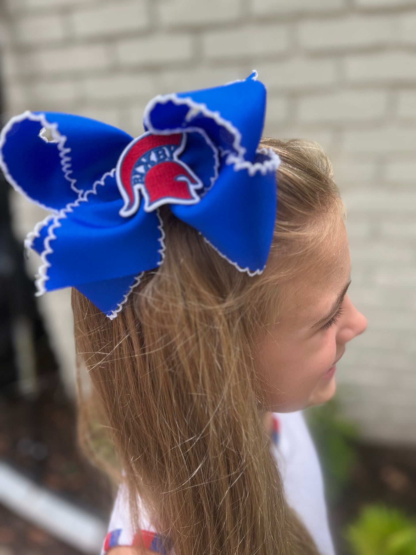 Blue Scallop Embroidered Patch Bow