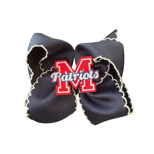 Navy/White Scallop Embroidered Patch Bow