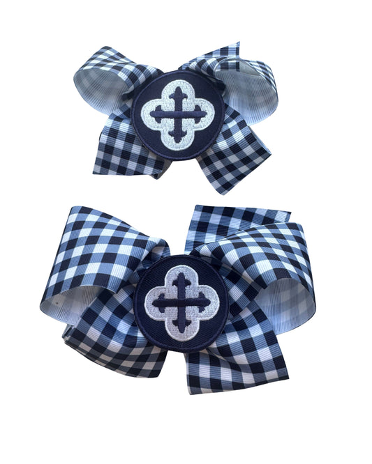 PRE ORDER Navy Gingham Embroidered Patch Bow MONTE