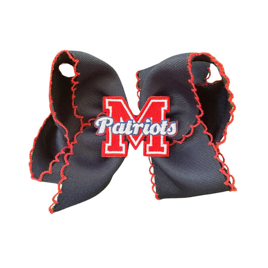 Navy Scallop Embroidered Patch Bow