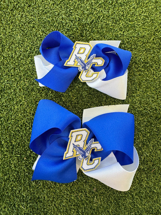 Rejoice Blue Two Tone Embroidered Patch Bow